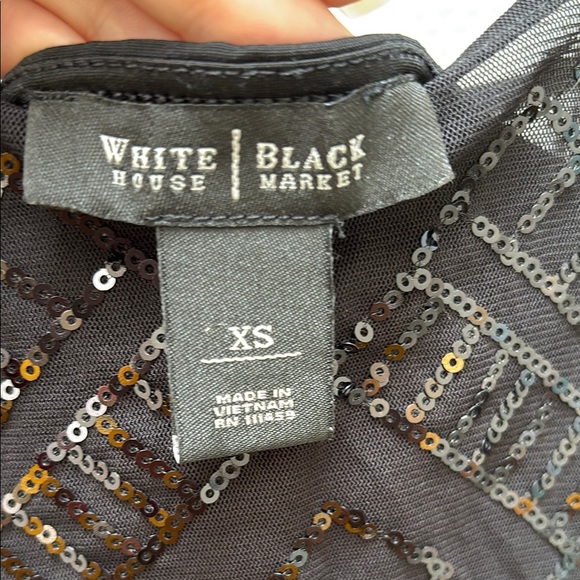 White House Black Market Fitted Black Sequin Blouse - Picture 2 of 7